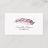 ピンク紫の水色の羽毛を描いたシックハンド 名刺 (正面)