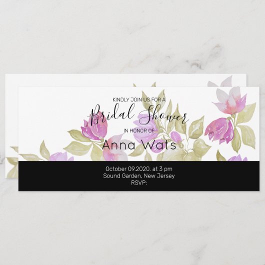 ピンク紫の水色の花の手絵を描形 (正面/裏面)