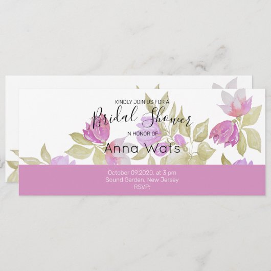 ピンク紫の水色の花の手絵を描形 (正面/裏面)