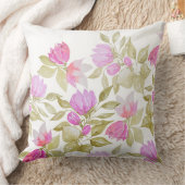 ピンク紫の水色の花の手絵を描形 クッション (ブランケット)