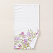 ピンク紫の水色の花の手絵を描形 バスタオルセット (ハンドタオル)