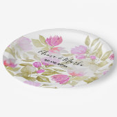 ピンク紫の水色の花の手絵を描形 ペーパープレート (アングル)