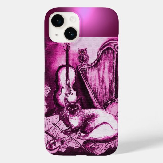 ピンク紫の玉にフクロウを入れたミュージカル猫 Case-Mate iPhoneケース (裏面)