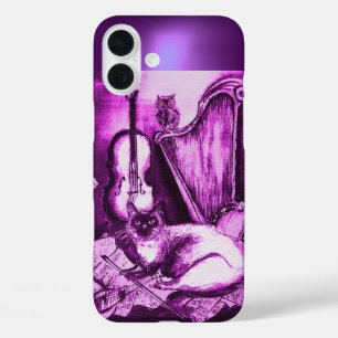 ピンク紫の玉にフクロウを入れたミュージカル猫 iPhone 16 PLUSケース