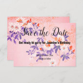 ピンク紫の白いさくらんぼの花の日付を保存 出欠カード (正面/裏面)