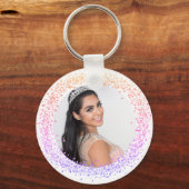 ピンク紫の白い写真の女の子キーチェーン キーホルダー (裏面)