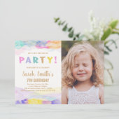 ピンク紫の絵を描誕生日招待状（写真あり） 招待状 (スタンド正面)