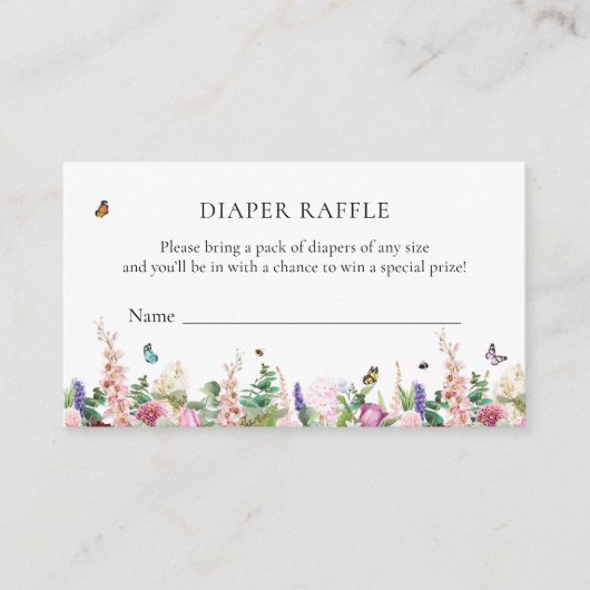 ピンク紫の花と蝶 |おむつラッフル エンクロージャーカード (正面)