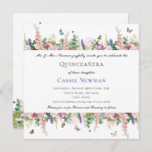 ピンク紫の花と蝶 |キンチェニェラ 招待状 (正面/裏面)