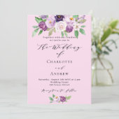 ピンク紫の花のQRコード詳細招待状 結婚式 招待状 (スタンド正面)