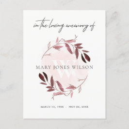 ピンク紫の葉リースメモリアルありがとう インビテーションポストカード