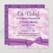 ピンク紫の雲の弓とヒョウの赤ちゃんの女の子シャワー 招待状 (正面/裏面)