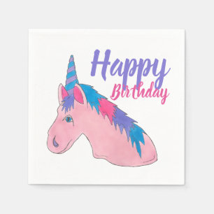 ピンク紫の魔法の馬ユニコーン誕生日パーティー スタンダードカクテルナプキン