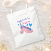 ピンク紫の魔法の馬ユニコーン誕生日パーティー フェイバーバッグ (クリップ留めされた状態)