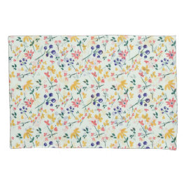 ピンク紫イエローグリーン花エレガント柄 枕カバー