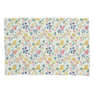 ピンク紫イエローグリーン花エレガント柄 枕カバー