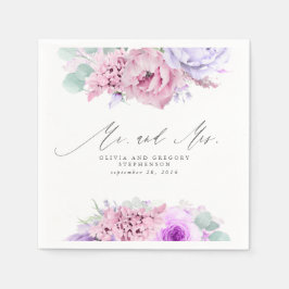 ピンク紫エレガントの花植物学夫妻 スタンダードカクテルナプキン