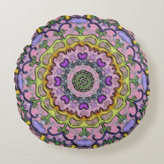 ピンク紫クラシックの枕と伝統的丸い枕 ラウンドクッション (正面)