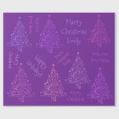 ピンク紫クリスマスツリーパターン（名前あり） ラッピングペーパー (フラット)