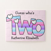 ピンク紫グラデーションのストライプハート2nd誕生日 ジグソーパズル (横)