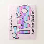 ピンク紫グラデーションのストライプハート2nd誕生日 ジグソーパズル (縦)