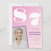 ピンク紫グラデーション写真87歳 招待状 (正面)