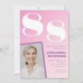 ピンク紫グラデーション写真88歳 招待状 (正面)