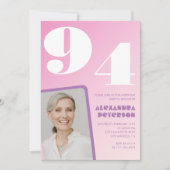 ピンク紫グラデーション写真94歳 招待状 (正面)