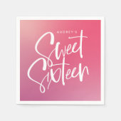 ピンク紫グラデーション書道Sweet sixteen スタンダードカクテルナプキン (正面)