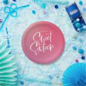 ピンク紫グラデーション書道Sweet sixteen ペーパープレート (パーティー)