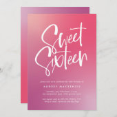 ピンク紫グラデーション書道Sweet sixteen 招待状 (正面/裏面)