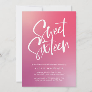 ピンク紫グラデーション書道Sweet sixteen 招待状