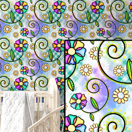 ピンク紫グリーン抽象芸術フローラ花 壁紙