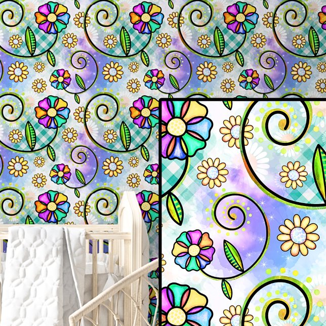 ピンク紫グリーン抽象芸術フローラ花 壁紙 (クリエイターアップロード済み)