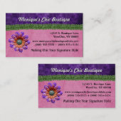 ピンク紫シックスタイリッシュ花飾りアート 名刺 (正面/裏面)