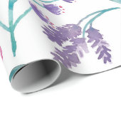 ピンク紫ティール(緑がかった色)水彩花模様 ラッピングペーパー (ロールコーナー)