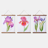 ピンク紫ブルーアイリス花フローラ水色 吊り下げ型タペストリー (トリプル)
