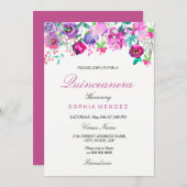 ピンク紫ミントウオーターカラーフラワーズキンセアニェラ 招待状 (正面/裏面)