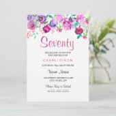 ピンク紫ミントウオーターカラーフラワーズ70誕生日 招待状 (スタンド正面)