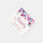 ピンク紫ミントウオーターカラーフラワーズ90誕生日 スタンダードカクテルナプキン (角)