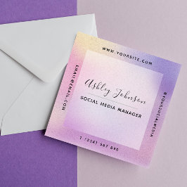 ピンク紫モダングラデーションQRコード スクエア名刺