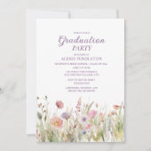 ピンク紫ワイルドフラワーハイスクール卒業 招待状 (正面)