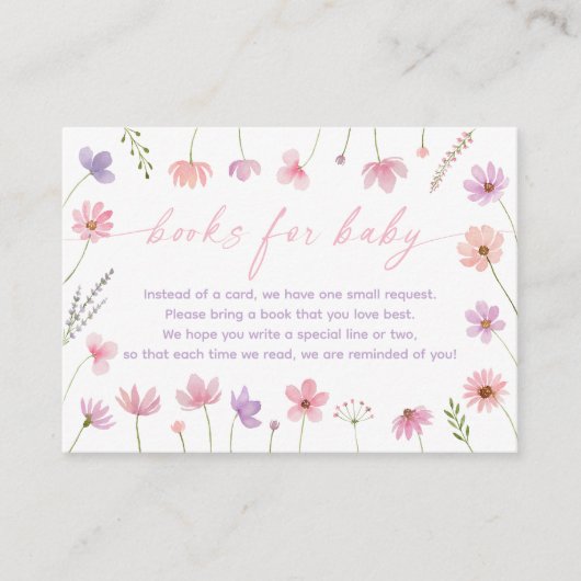 ピンク紫ワイルドフラワーベビーシャワー予約リクエスト エンクロージャーカード (正面)