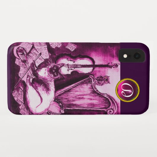 ピンク紫玉モノグラムのフクロウを有するミュージカル猫 Case-Mate iPhoneケース (裏面(横))