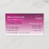 ピンク紫色のグラデーションのパームリーフモノグラムとロゴ 名刺 (裏面)