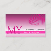 ピンク紫色のグラデーションのパームリーフモノグラムとロゴ 名刺 (正面)