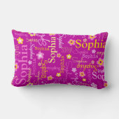 ピンク紫色のグラフィック花文字名パーソナライズ ランバークッション (裏面)