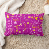 ピンク紫色のグラフィック花文字名パーソナライズ ランバークッション (ブランケット)