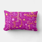 ピンク紫色のグラフィック花文字名パーソナライズ ランバークッション (正面)