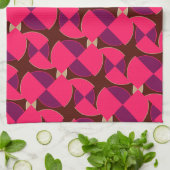 ピンク紫色のスイカ柄キッチンティークロス キッチンタオル (折り畳み)